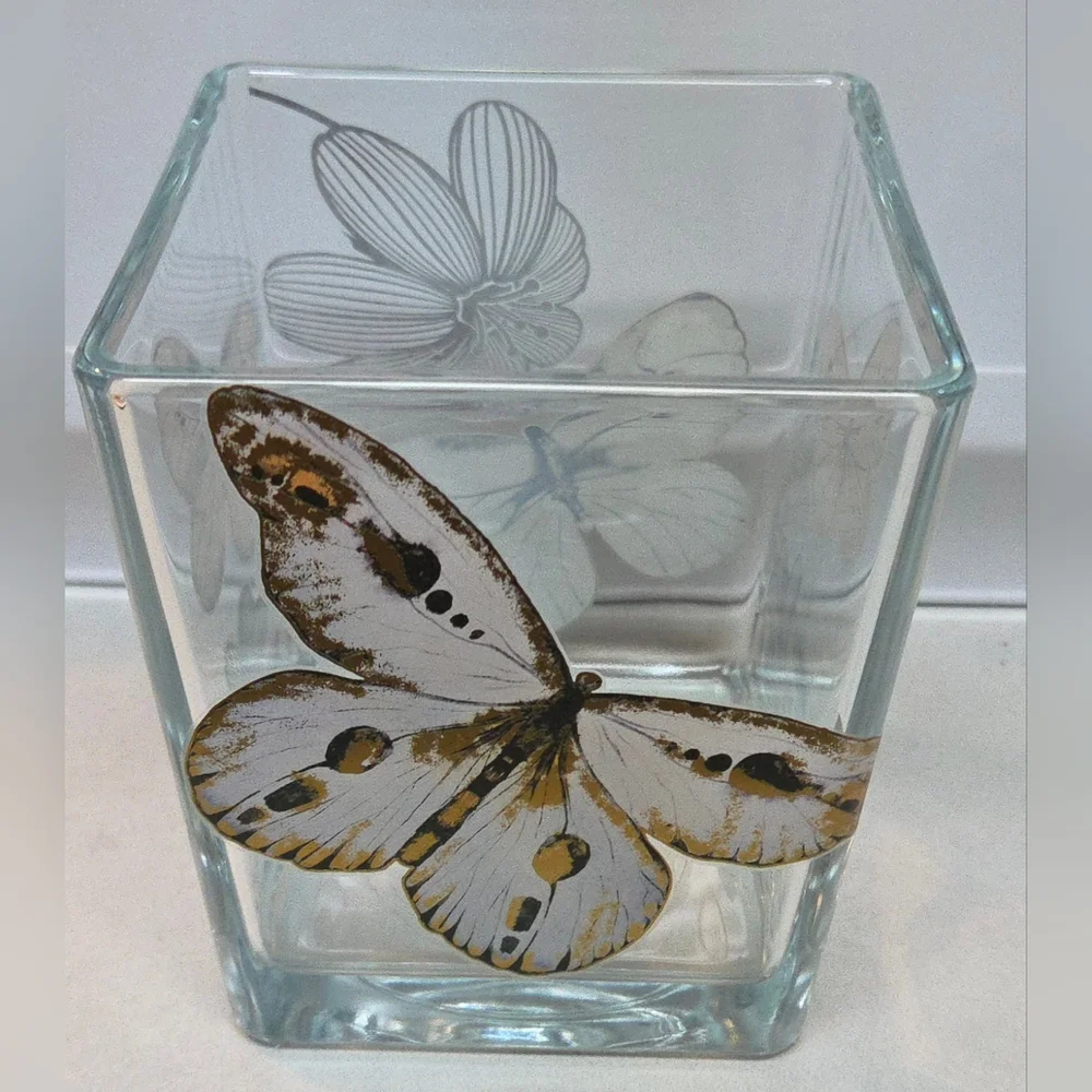 Heavy Glass Butterfly Decal Vase 5